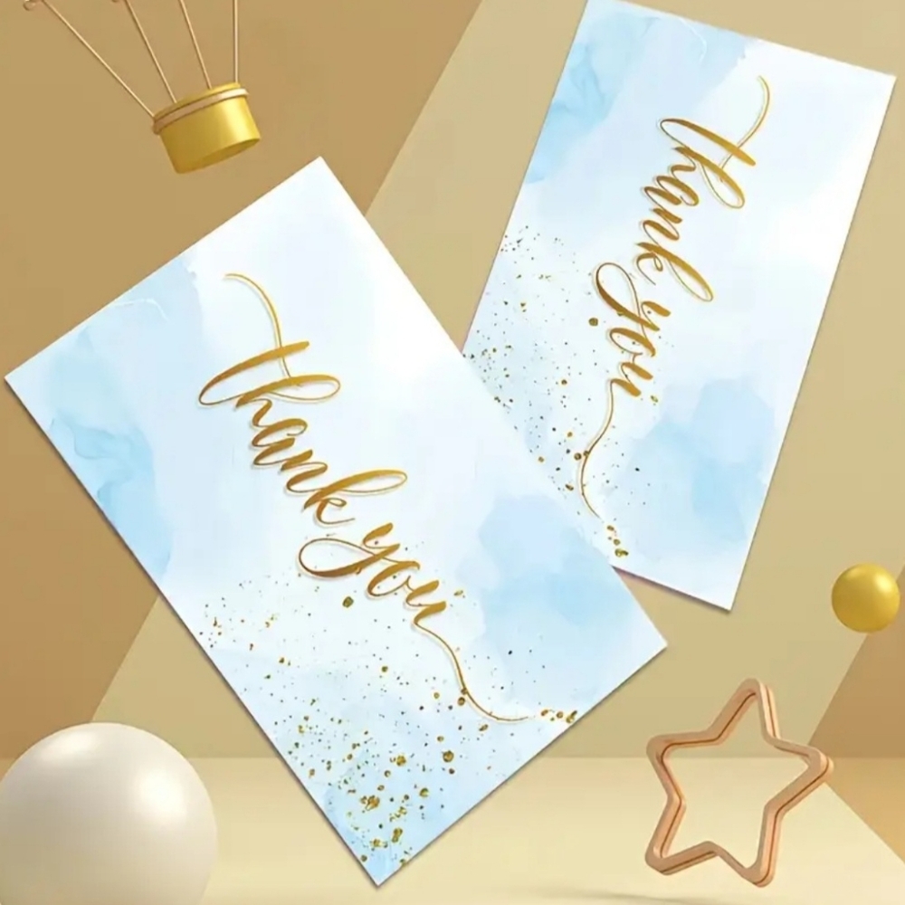 50 Elegant Thank You Cards with Gold Cursive Script & Watercolor Design